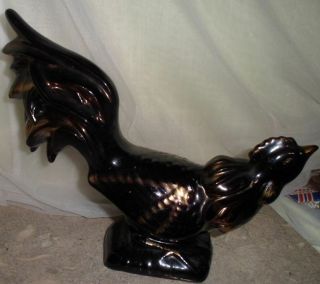 Vintage Black Gold Ceramic Rooster Chicken Figurine Handcrafted Bird Statue