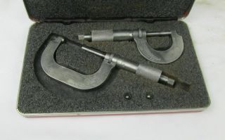 Vintage L.  S.  Starrett Co.  No.  231 & 2 C Micrometers Usa Machinist Tool In Case