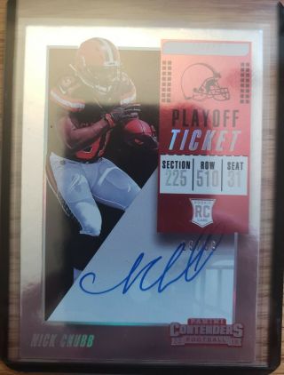 Nick Chubb 2018 Panini Contenders Playoff Ticket Rookie On Card Auto 29/99