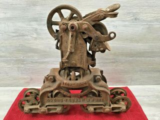 F.  E.  Myers & Bro Antique Barn Cast Iron 8 - Wheel Hay Trolley W/ Cross Draft