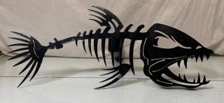 Large 27 " Handmade Painted Metal Skelton Fish Trailer Hitch Cover