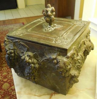 Maitland Smith Bronze Patina Metal Neo Classical Box & Lid With Grape Vines