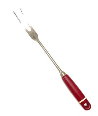 Vintage Ekco A & J Usa 13” Red W/ White Stripe Wooden Handle Meat Fork