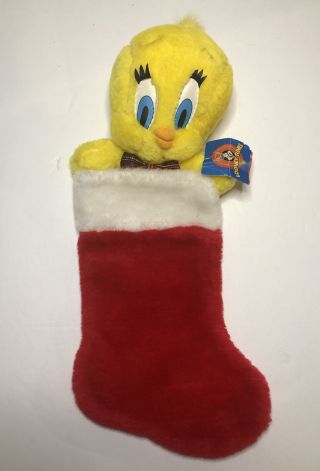 Vintage 1997 Warner Bros Looney Tunes Tweety Bird Red Christmas Stocking 16 "