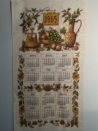 Vintage 1965 Linen Wall Calendar