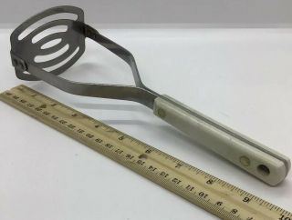 Vintage Ace Stainless Steel White Handle Potato Masher Ricer 9 1/4” Long
