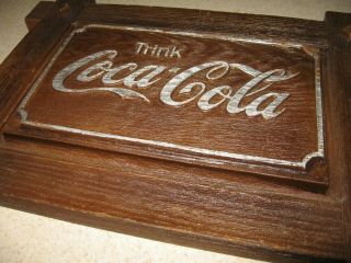 Trink Coca Cola German Coke Vintage wooden look Sign Lodge Cabin Look 3