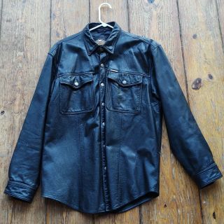 Harley Davidson Black Leather Shirt Jacket Men 