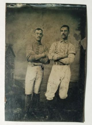 1880s Antique Baseball Tintype Players In Uniform Unidentified Major Leaguers