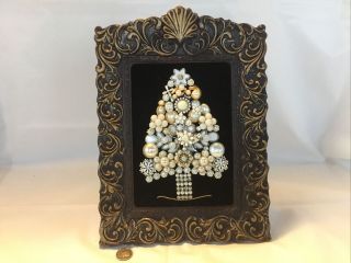 Vintage Jewelry Christmas Tree Framed Table Top