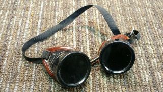 Vintage Welder Goggles Steampunk Glasses Green & Clear Lenses,  Bakelite Made Usa