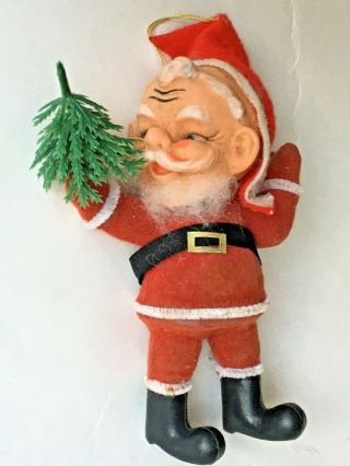 Vintage Christmas Santa Claus Rubber Plastic Face Ornament Red Felt Flocked 5 "