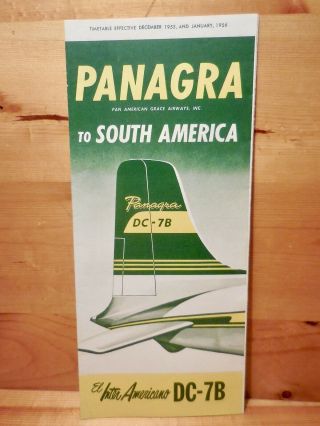 Rare Panagra Pan American - Grace Airways Dc - 7b Timetable - 1955 -