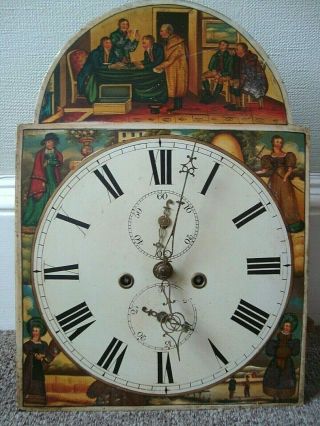 Antique Hand Painted Grandfather Clock Face & Movement Day Four Seasons
