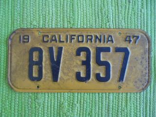 1947 California License Plate 47 Ca Tag 8v 357