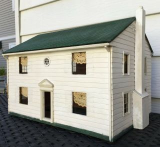 Antique Folk Art Architectural Model Wood Houses Green Paint Train Old Crates