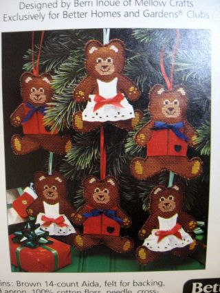 Vintage Christmas Ornaments Cross Stitch Kit Teddy Bears Better Homes & Gardens
