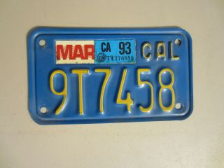 Vintage California Motorcycle License Plate Classic Blue And Yellow