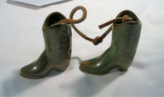 Vintage Frankoma Pottery Cowboy Boots With Strap,  507,  1940 