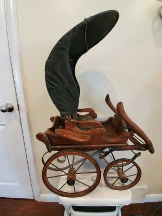Antique Old Salesman Sample Miniature Carriage Buggy Horse Drawn Doll Baby Wagon