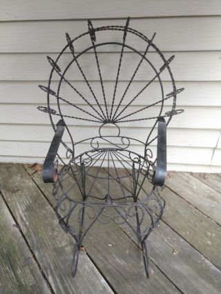 Vintage Antique Wrought Iron Curlicue Peacock Child Rocking Chair Patio Decor