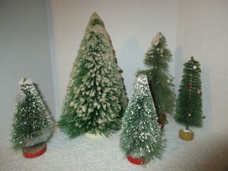 5 Vintage Bottle Brush Christmas Trees 1940 