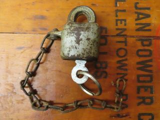 Vintage Jhw Climax Co.  Pad Lock Padlock With Key And Chain Newark Nj Usa