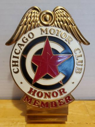 Vintage Chicago Motor Club Honor Member License Plate Badge Adornment Topper