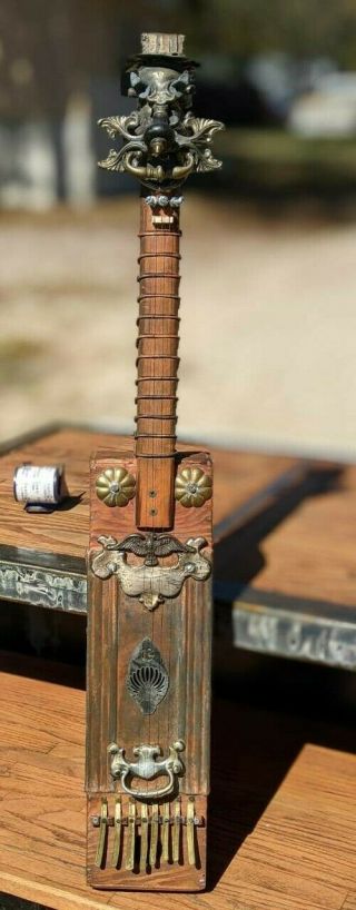 Vintage Folk Art Handmade Cigar Box Guitar And Finger Harp