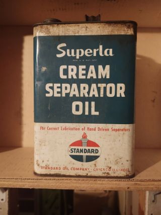 Vintage Standard Superla Cream Separator Oil Tin Can.  Delaval,  Mccormick