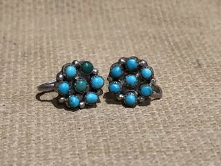 Vtg Navajo Type Design Sterling - Turquoise Screw Back Earrings 1/2” X 1/2”