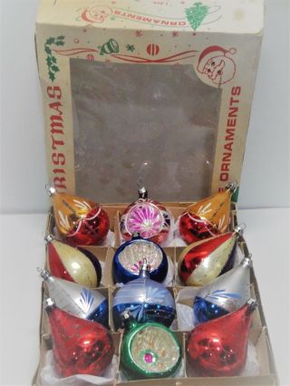 12 Gorgeous Vintage Hand Painted Christmas Ornaments - Poland - Drops - Indents -
