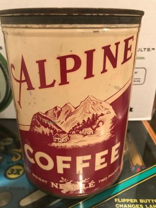 Alpine Coffee Keywind Can 2lb Tin Litho Nestle Vintage