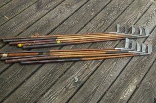 10 Antique Vintage Hickory Wood Shaft Clubs Typical As Found
