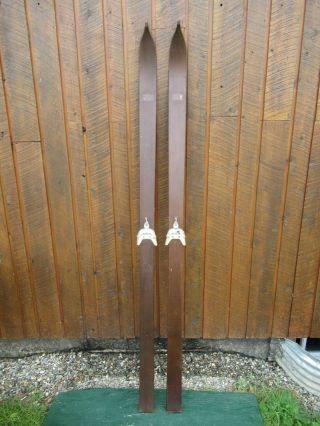 Antique Skis 77 " Long With Old Patina Finish,  Pointed Tips At Top