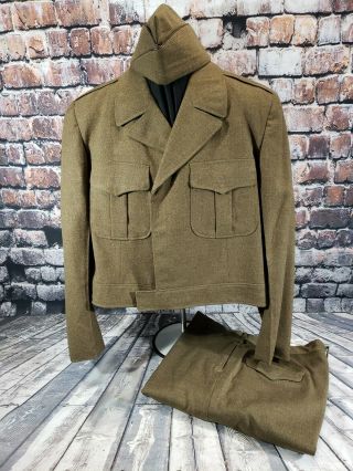 Vintage X - Large Size Korean War Era Officers Ike Uniform Hat Trousers 44r