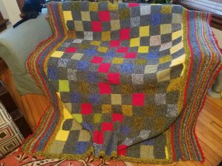 Vtg Handmade Crocheted Afghan Throw Blanket - Multi Variegated Granny Square