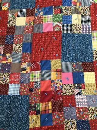 Vintage Handmade Square Patch Quilt Large Throw 60” X 60” Bright Colors 2