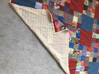 Vintage Handmade Square Patch Quilt Large Throw 60” X 60” Bright Colors 3