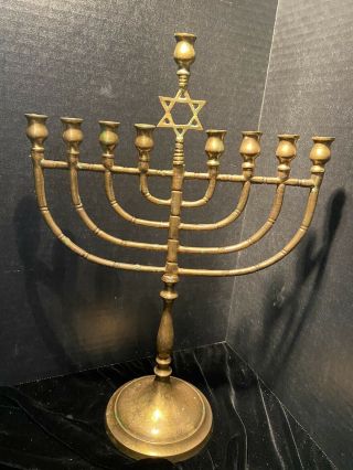 Polish Brass Hanukkah Menorah Chanukah Antiques Judaica Star Of David Hasidic