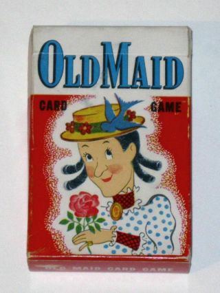 Vintage 1940s - 1950s Whitman Old Maid Card Game 3009 Complete Deck Box