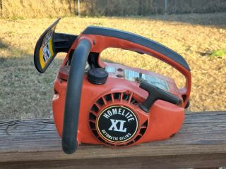 Homelite Xl Chainsaw Vtg Red Saw Runs On Prime Old Farm Wood Textron Tool