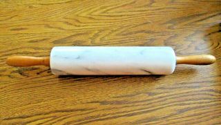 Vintage Polished Marble Rolling Pin 10 Inch Barrel With Wood Handles