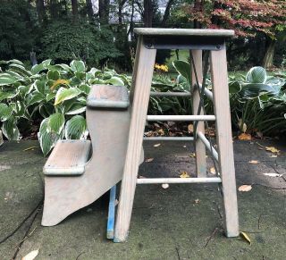Antique 3 Step Stool Primitive Folding Rustic Ladder Stand Plant 23” Tall