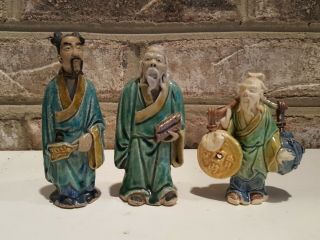 3 Vintage China Mud Men Man Handmade Figurine Chinese Pottery 3 " 4 "
