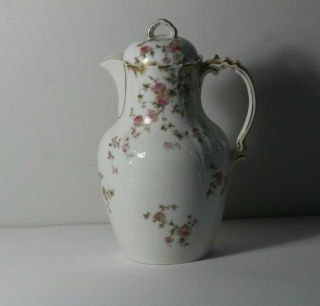 Antique 1891 C F Haviland Limoges French Porcelain Pink Floral Chocolate Pot