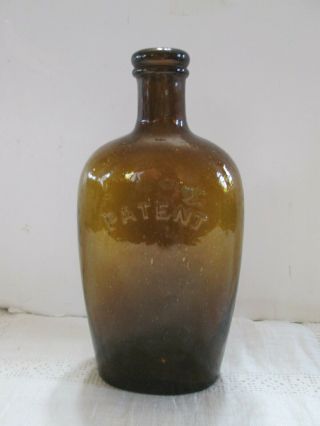 Outstanding Antique Stoddard Patent Amber Heavily Whittled Pint Flask