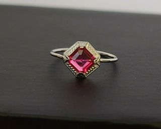 Antique Art Deco 10kt White Gold & Pinkish - Red Spinel Ring,  Stick Pin Conversion