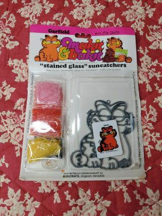Vintage Garfield Makit & Bakit " Stained Glass " Suncatcher Paint By Number Kit