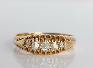 Antique 1916 Art Deco 18ct Gold & Diamond Five Stone Ring Uk M/n